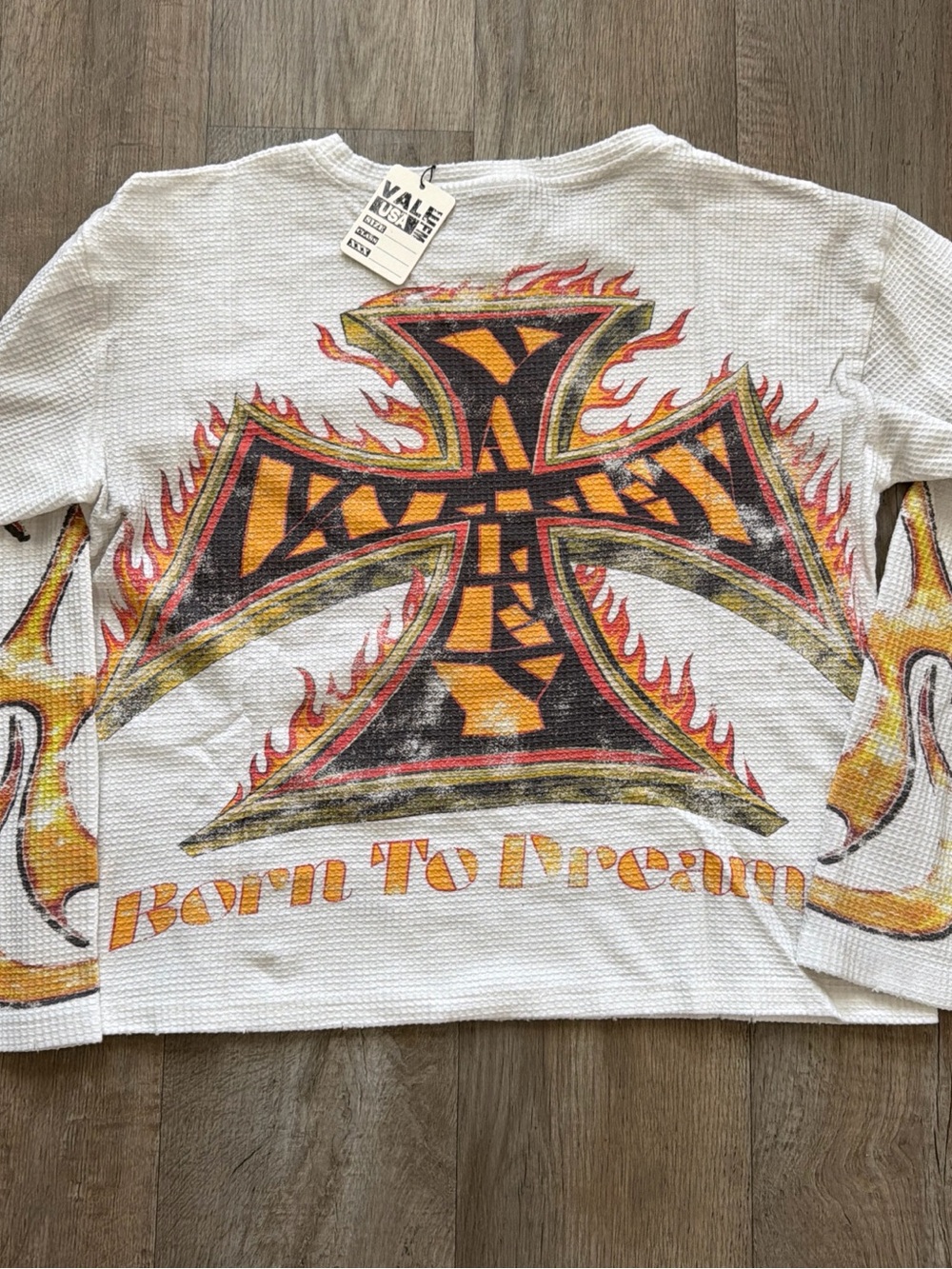 Valley Dreams White Thermal Tee with Flame Cross Graphic